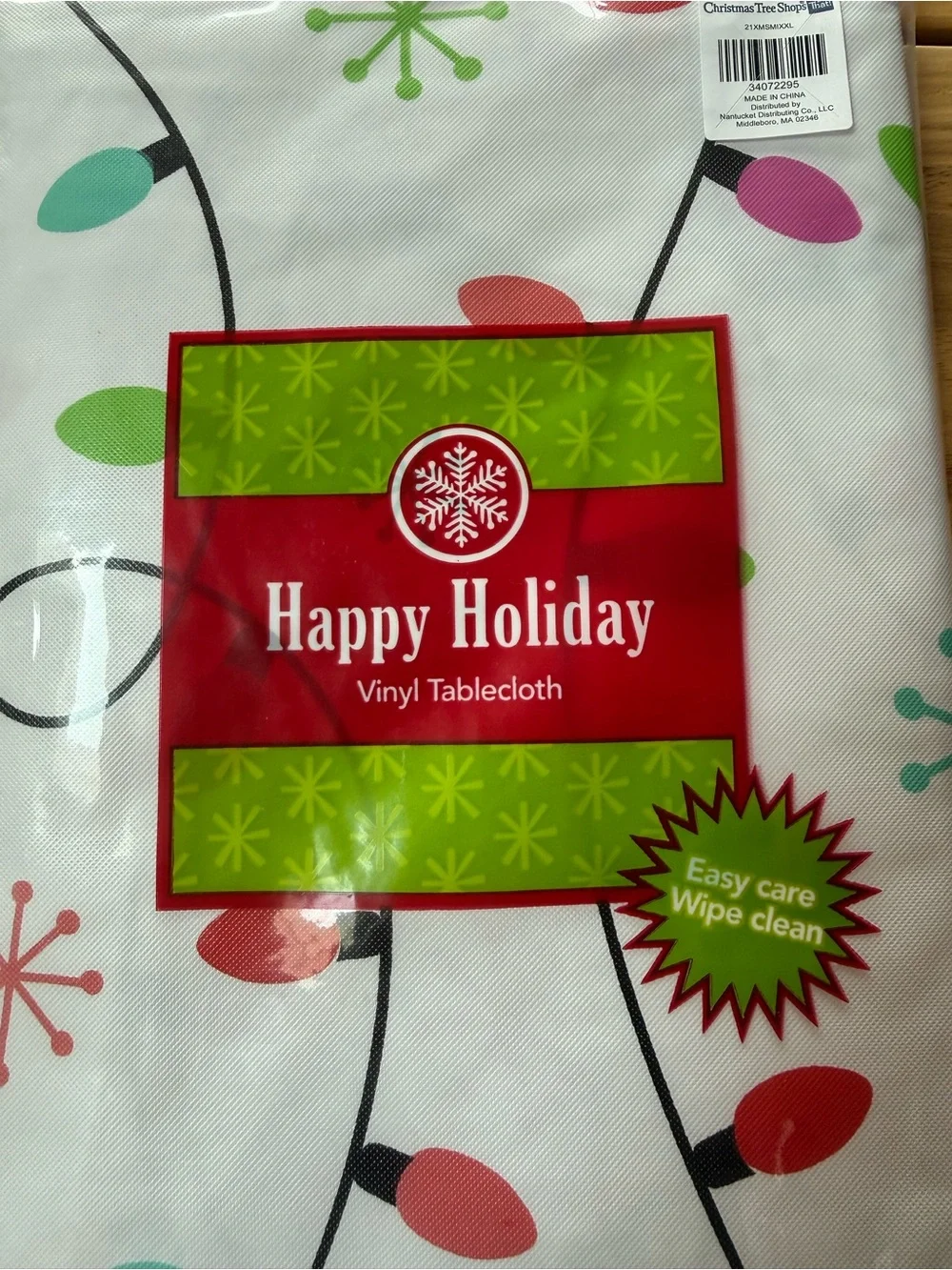 Vinyl Tablecloth - White with Multicolor Lights